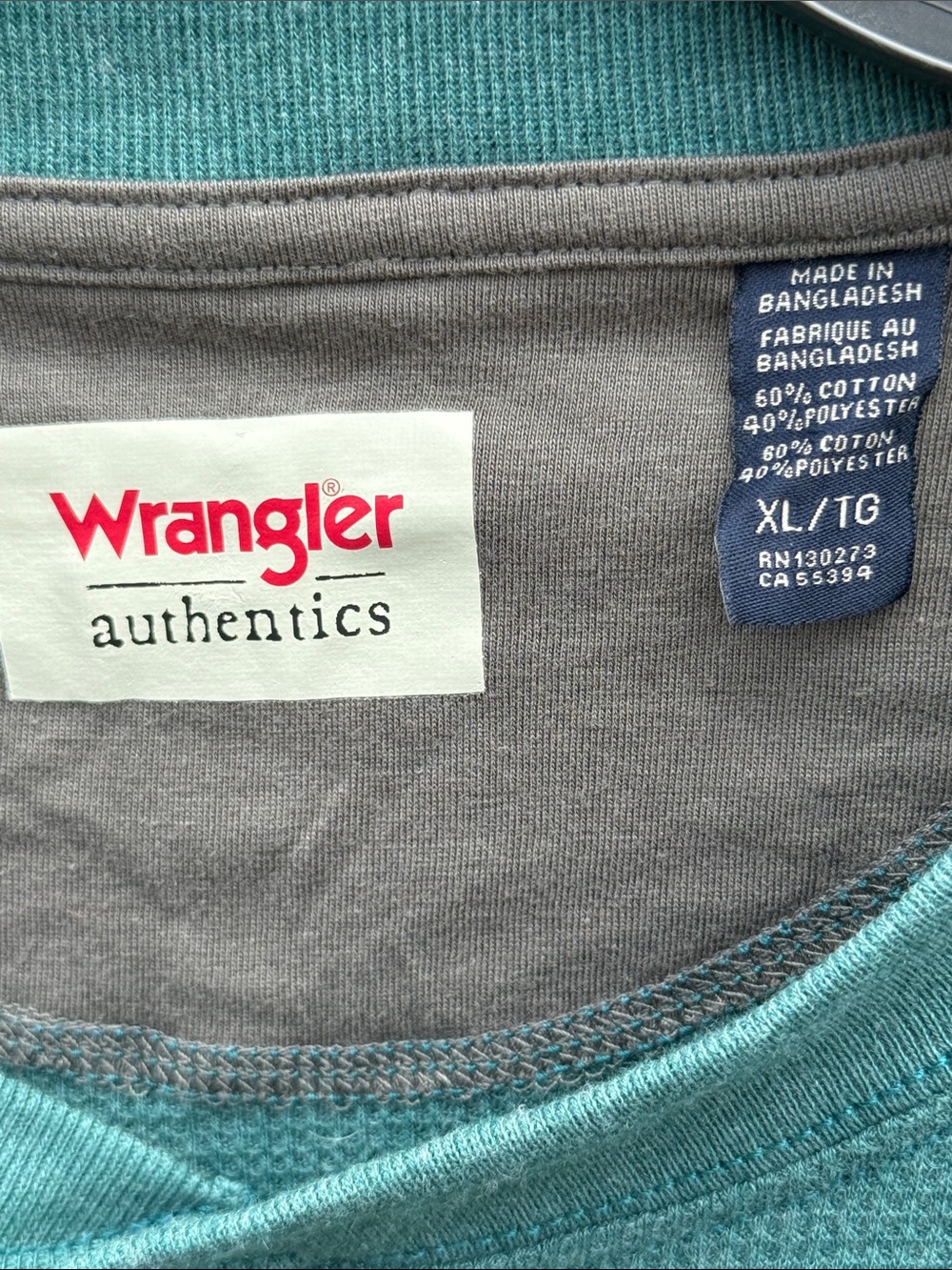 Wrangler Teal Waffle-Knit Henley Long Sleeve Size XL - Picture 4 of 6
